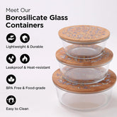 Urbane Home Pack of 3 Borosilicate Glass Kitchen Containers with Bamboo Lid | 390ml 620ml 960ml | Airtight Square Fridge Storage Boxes |kitchen organizer items and storage | Ratatoulie Print